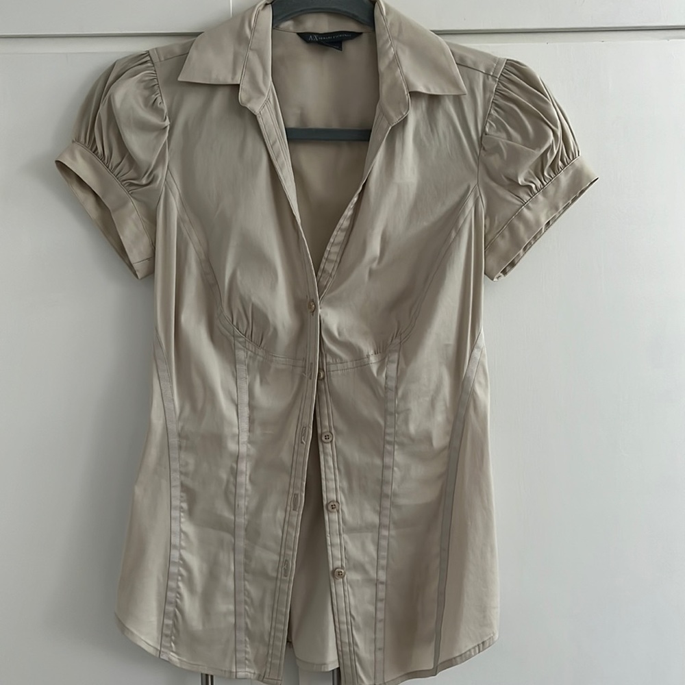 A/X Armani Exchange tan/khaki button down collared shirt. Size XS